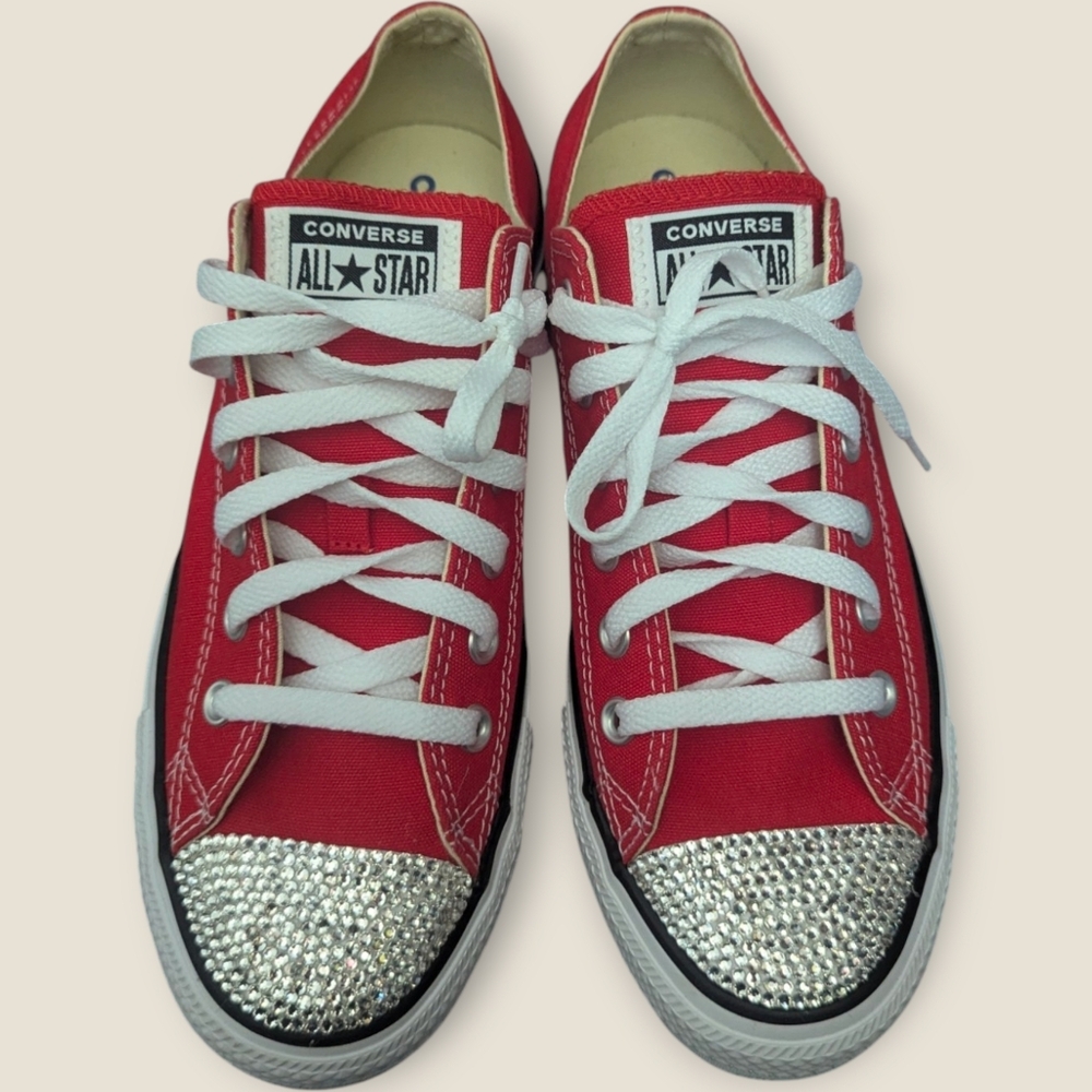 Custom Red Converse Chuck Taylor All-Star Sneaker Embellished w/ Rhinestones - Picture 1 of 5